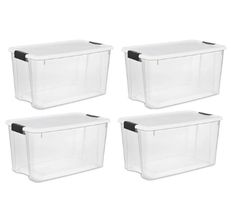 Sterilite Large FlipTop, Stackable Small Storage Bin with Hinging Lid,  Plastic Container to Organize Desk at Home, Classroom, Office, Clear,  24-Pack