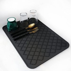 Black Kitchen Counter Dish Drying Mat Coffee Mat Absorbent Rubber Pads  Quick Drying Mat for Bathroom Balcony Counter
