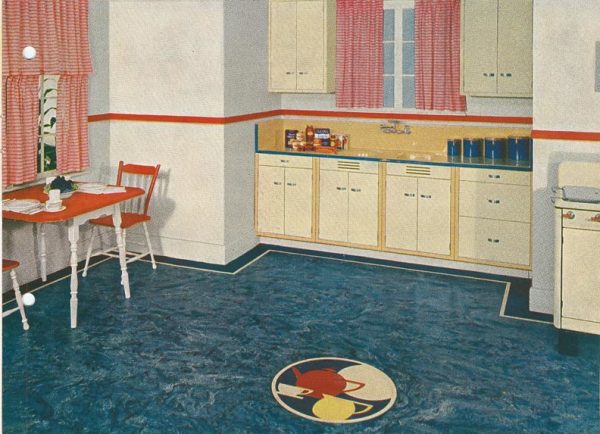 Inlaid linoleum floor