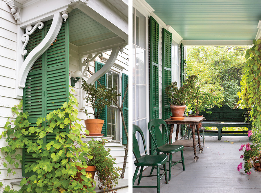 porch with green shutters